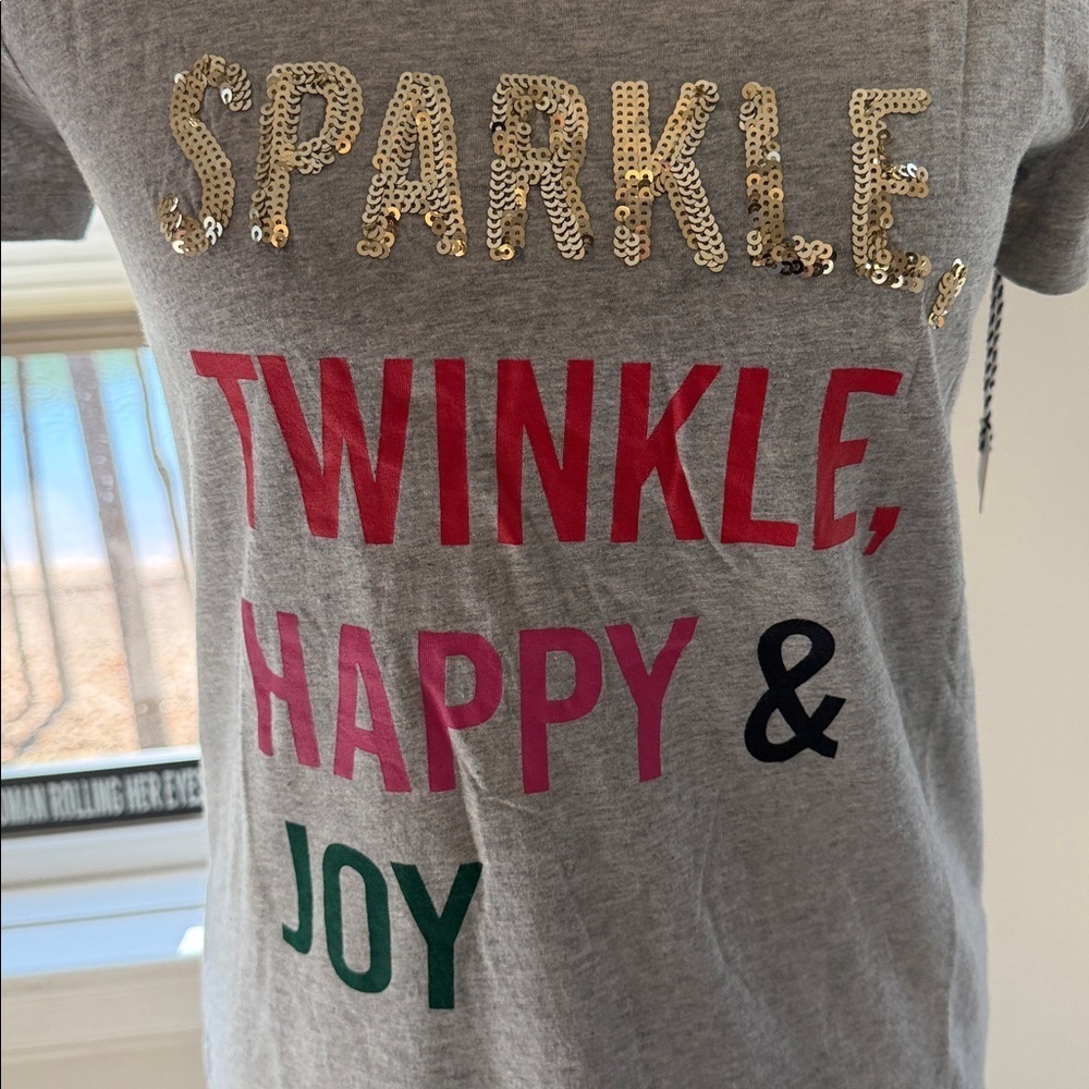 NWT 1901 Heather Gray Sparkle, Twinkle, Happy & Joy Festive Tee, Small - Picture 2 of 7